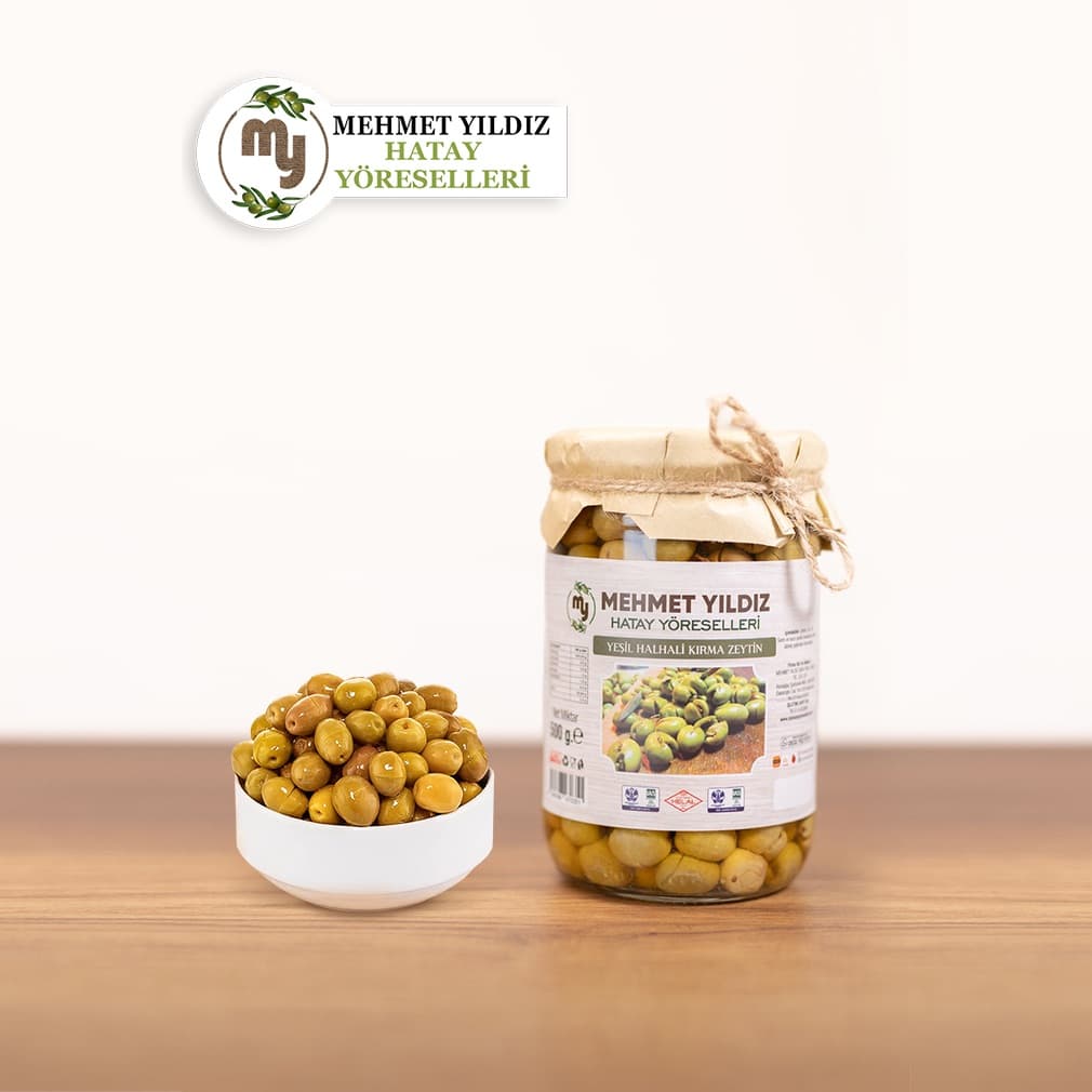 YEŞİL HALHALI KIRMA ZEYTİN 400 GR CAM