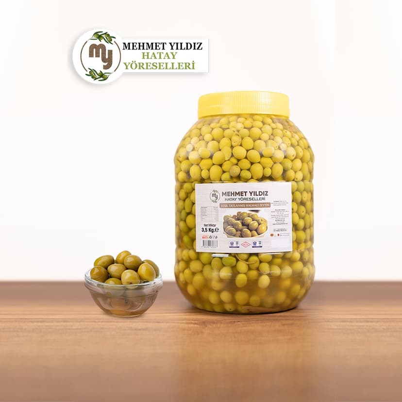 YEŞİL HALHALI KIRMA ZEYTİN PET BİDONDA 3,5 KG resmi