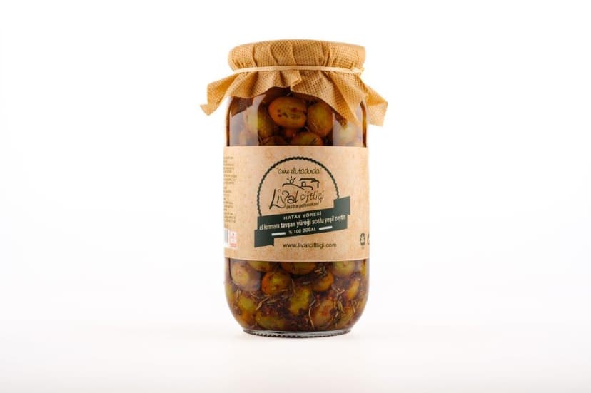 El ayıklama Yeşil Zeytin (Tavşan yüreği) Salatası 600 gr. Cam kavanoz resmi