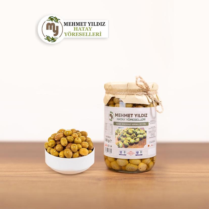 YEŞİL HALHALI KIRMA ZEYTİN 500 GR CAM resmi