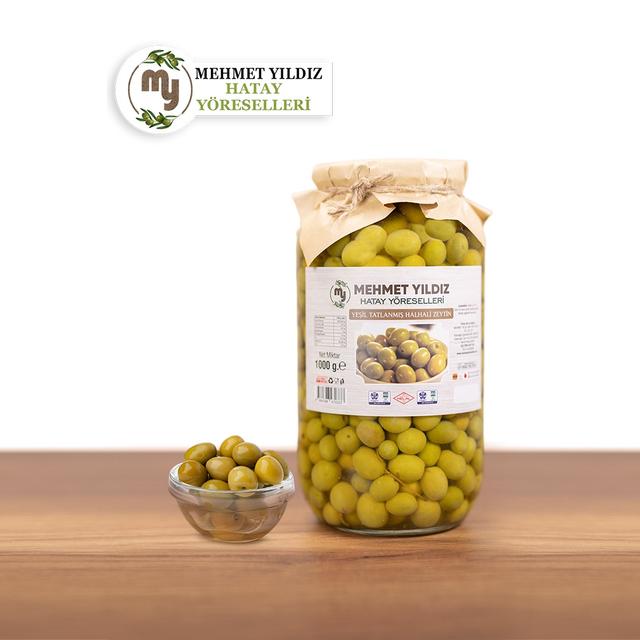YEŞİL HALHALI TATLANMIŞ ZEYTİN 1 KG CAM